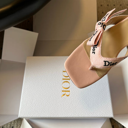 DIOR 26S HIGH-HEEL THONG SANDAL 35MM IN LIGHT PINK EMBROIDERED CANVAS AND CALFSKIN