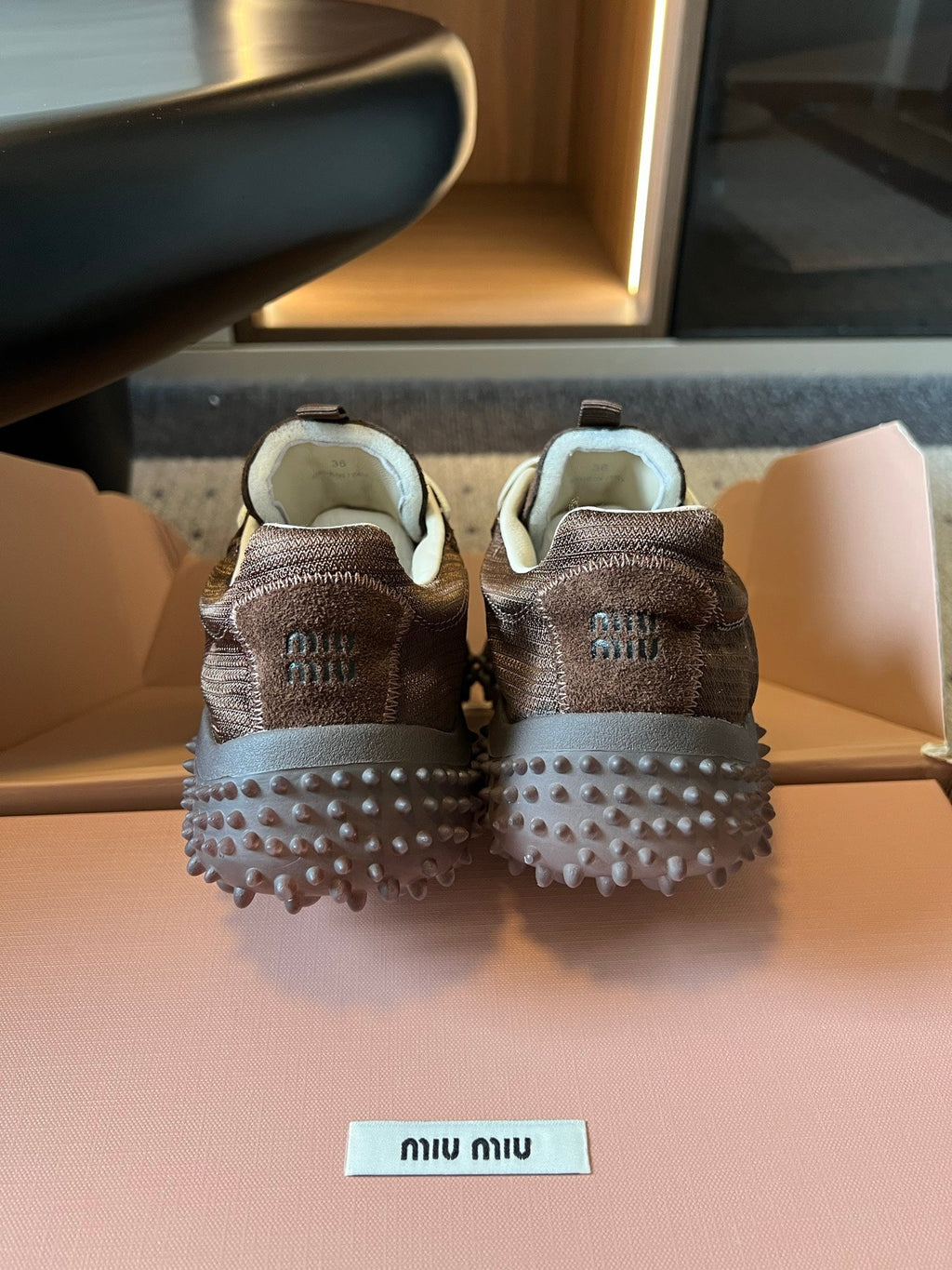 MIUMIU 26S SNEAKERS IN DARK BROWN SUEDE