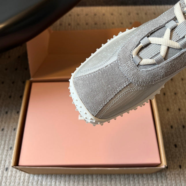 MIUMIU 26S SNEAKERS IN GREY SUEDE