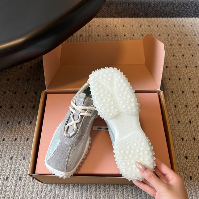 MIUMIU 26S SNEAKERS IN GREY SUEDE