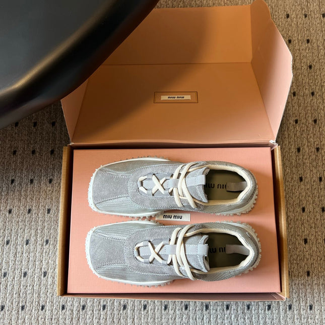 MIUMIU 26S SNEAKERS IN GREY SUEDE
