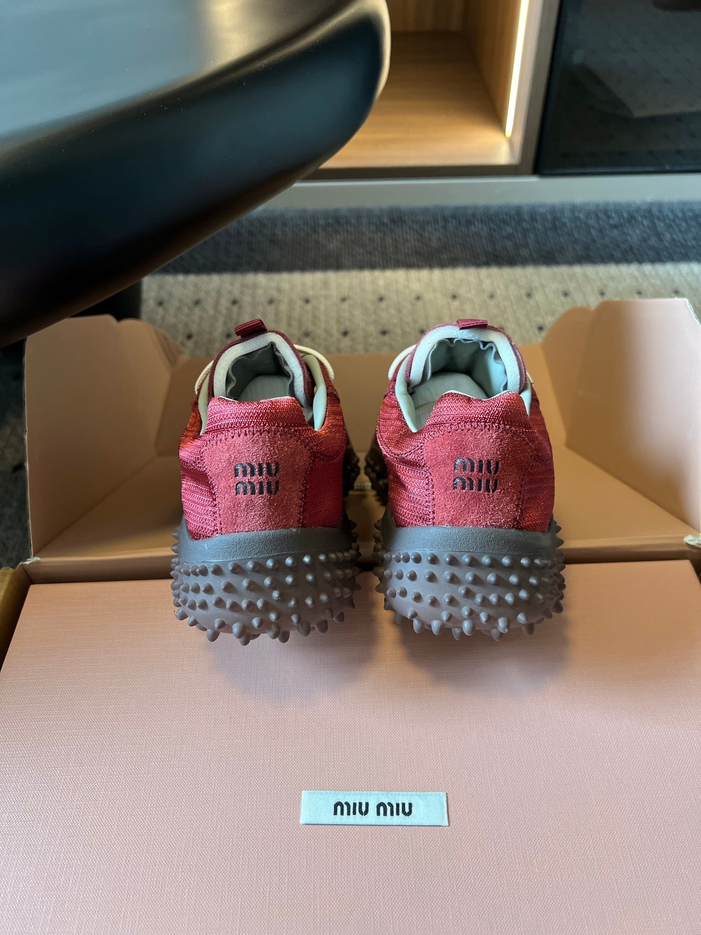 MIUMIU 26S SNEAKERS IN DARK RED SUEDE