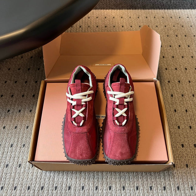MIUMIU 26S SNEAKERS IN DARK RED SUEDE