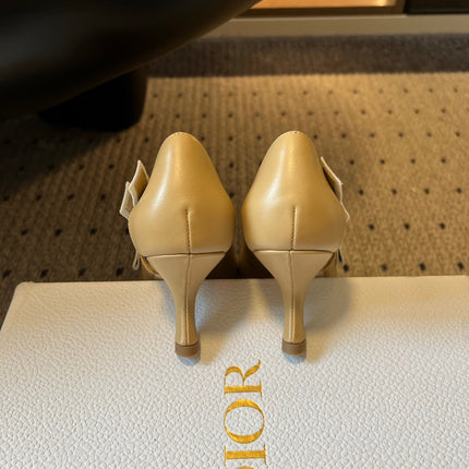 DIOR 26S POINTED-TOE PUMPS 65MM IN BEIGE CALFSKIN WITH J'ADIOR BOW