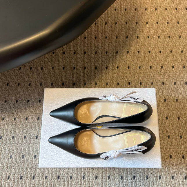 DIOR 26S POINTED-TOE PUMPS 65MM IN BLACK CALFSKIN WITH J'ADIOR BOW