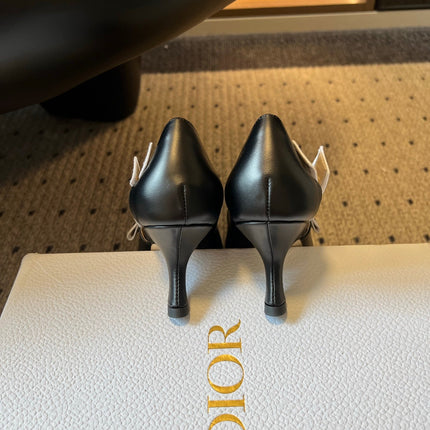 DIOR 26S POINTED-TOE PUMPS 65MM IN BLACK CALFSKIN WITH J'ADIOR BOW