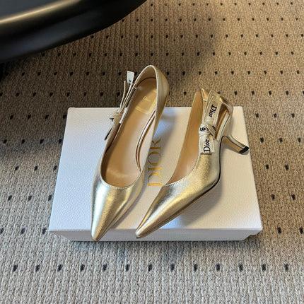 DIOR 26S POINTED-TOE PUMPS 65MM IN GOLD CALFSKIN WITH J'ADIOR BOW