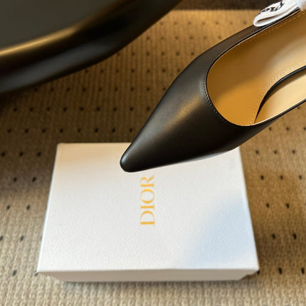 DIOR 26S POINTED-TOE PUMPS 95MM IN BLACK CALFSKIN WITH J'ADIOR BOW