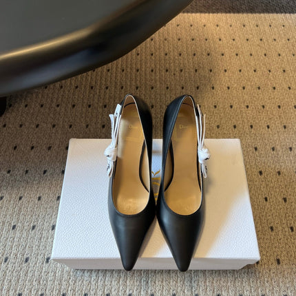 DIOR 26S POINTED-TOE PUMPS 95MM IN BLACK CALFSKIN WITH J'ADIOR BOW