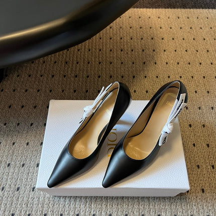 DIOR 26S POINTED-TOE PUMPS 95MM IN BLACK CALFSKIN WITH J'ADIOR BOW