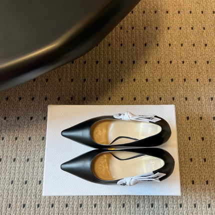 DIOR 26S POINTED-TOE PUMPS 95MM IN BLACK CALFSKIN WITH J'ADIOR BOW