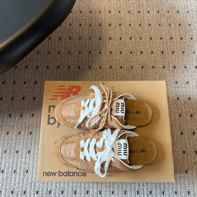 MIUMIU 26S SNEAKER MULES IN CAMEL BROWN SUEDE MIX FABRIC