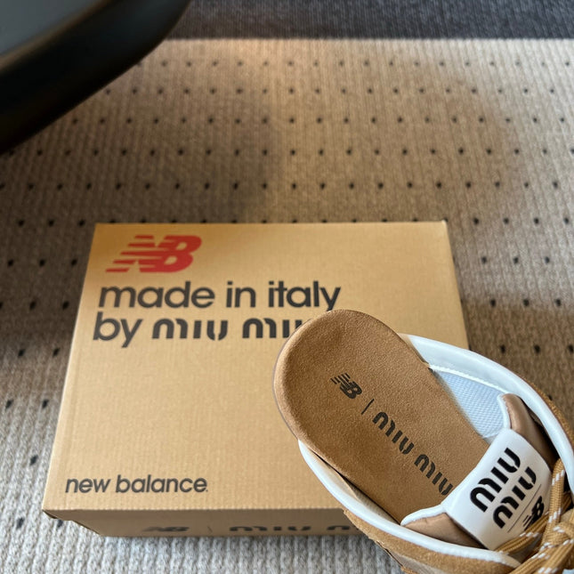 MIUMIU 26S SNEAKER MULES IN CAMEL BROWN SUEDE MIX FABRIC