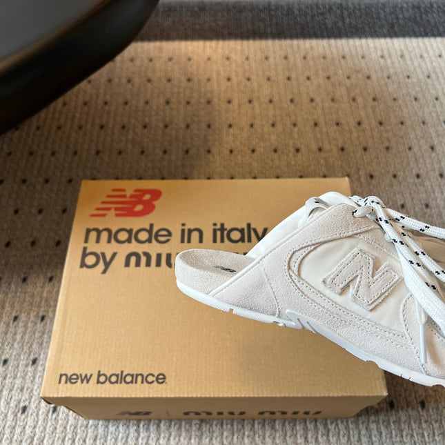 MIUMIU 26S SNEAKER MULES IN WHITE SUEDE MIX FABRIC