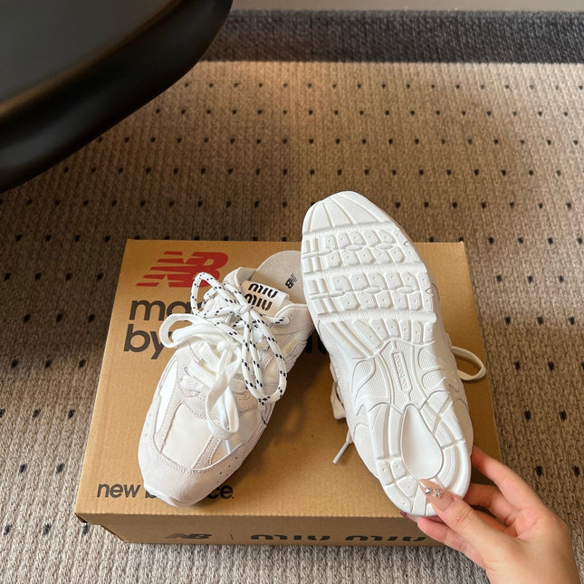 MIUMIU 26S SNEAKER MULES IN WHITE SUEDE MIX FABRIC