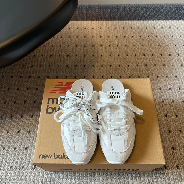 MIUMIU 26S SNEAKER MULES IN WHITE SUEDE MIX FABRIC
