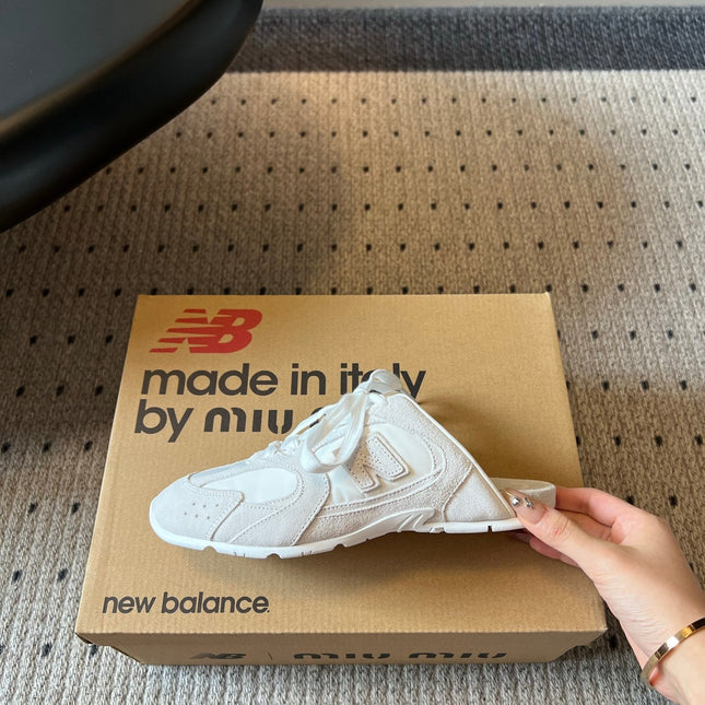 MIUMIU 26S SNEAKER MULES IN WHITE SUEDE MIX FABRIC
