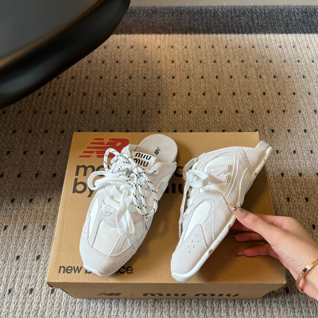 MIUMIU 26S SNEAKER MULES IN WHITE SUEDE MIX FABRIC