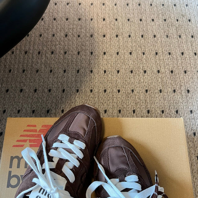 MIUMIU 26S SNEAKER MULES IN DARK BROWN SUEDE MIX FABRIC