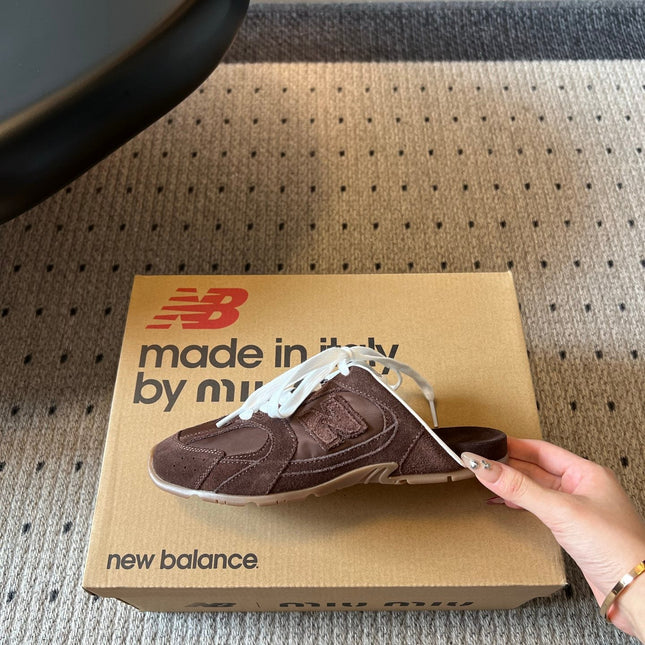 MIUMIU 26S SNEAKER MULES IN DARK BROWN SUEDE MIX FABRIC