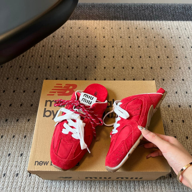 MIUMIU 26S SNEAKER MULES IN RED SUEDE MIX FABRIC