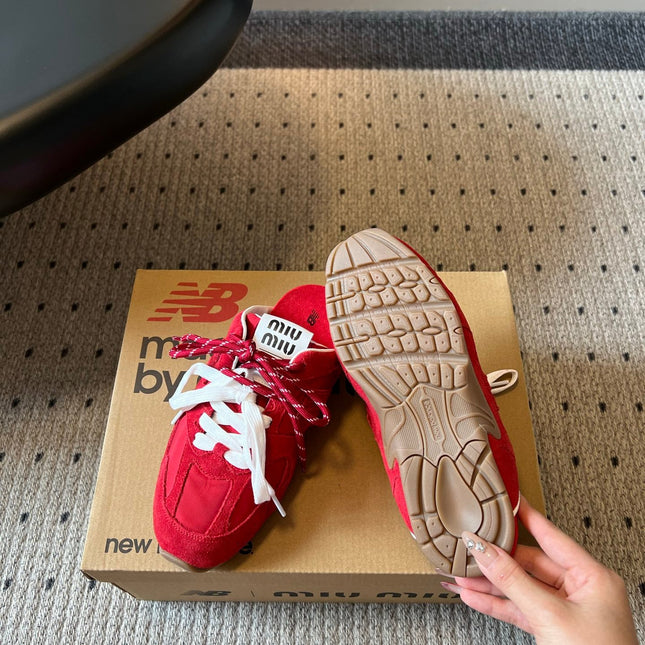 MIUMIU 26S SNEAKER MULES IN RED SUEDE MIX FABRIC