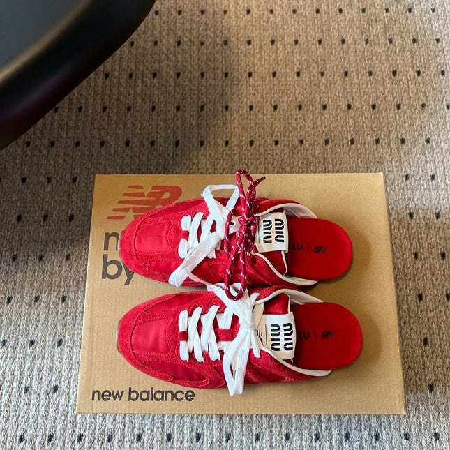 MIUMIU 26S SNEAKER MULES IN RED SUEDE MIX FABRIC