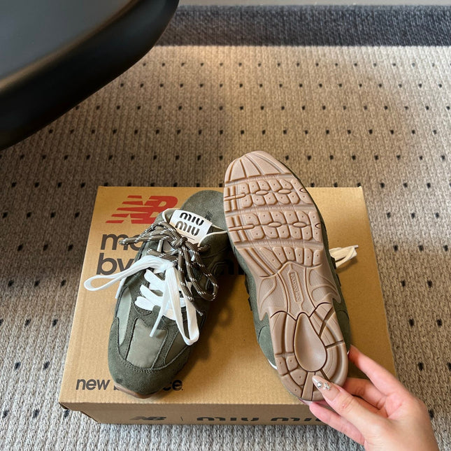 MIUMIU 26S SNEAKER MULES IN MOSS GREEN SUEDE MIX FABRIC