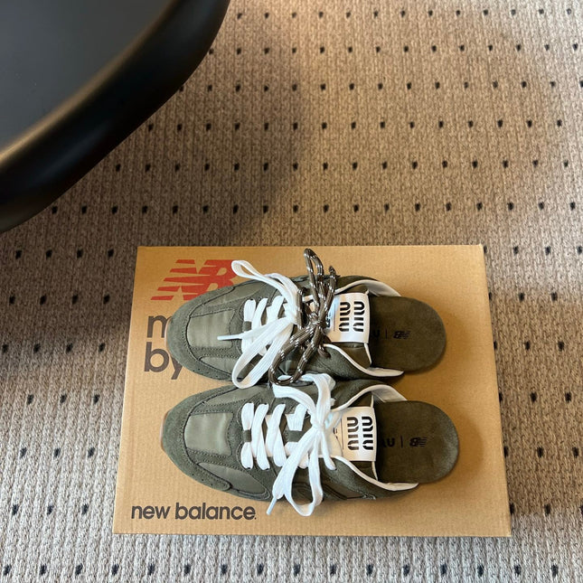 MIUMIU 26S SNEAKER MULES IN MOSS GREEN SUEDE MIX FABRIC