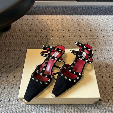 VALENTINO 26S ROCKSTUD HIGH HEELS 40 MM IN BLACK SUEDE