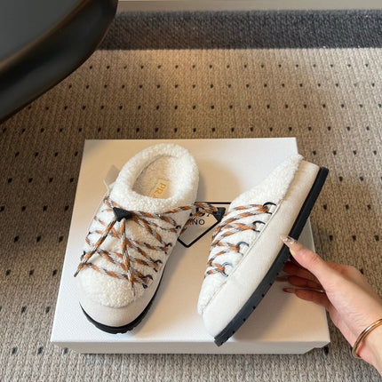 PRADA 26S WOVEN MULES IN IVORY SUEDE AND WOOL