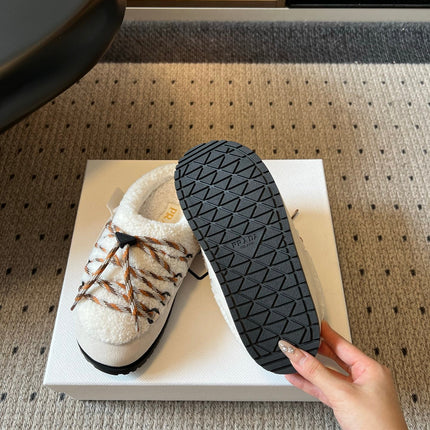 PRADA 26S WOVEN MULES IN IVORY SUEDE AND WOOL