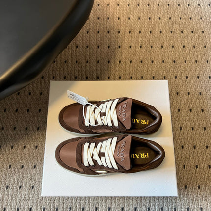PRADA 26S PLATFORM SNEAKERS IN DARK BROWN FABRIC MIX SUEDE