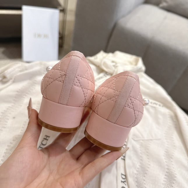DIOR 26S MARY JANE PUMPS IN LIGHT PINK LAMBSKIN PEARL-ADORNED STRAP