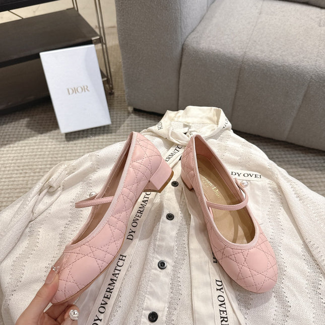 DIOR 26S MARY JANE PUMPS IN LIGHT PINK LAMBSKIN PEARL-ADORNED STRAP