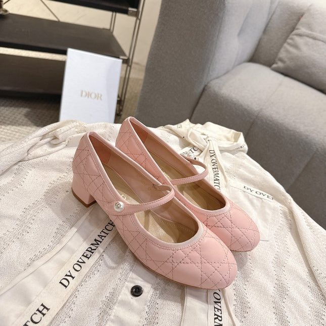 DIOR 26S MARY JANE PUMPS IN LIGHT PINK LAMBSKIN PEARL-ADORNED STRAP