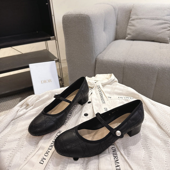 DIOR 26S MARY JANE PUMPS IN BLACK LAMBSKIN PEARL-ADORNED STRAP
