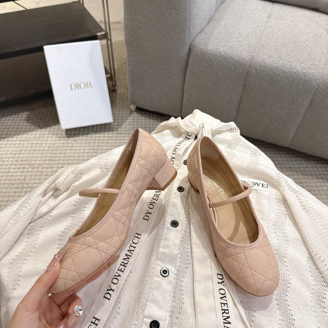 DIOR 26S MARY JANE PUMPS IN NUDE LAMBSKIN PEARL-ADORNED STRAP
