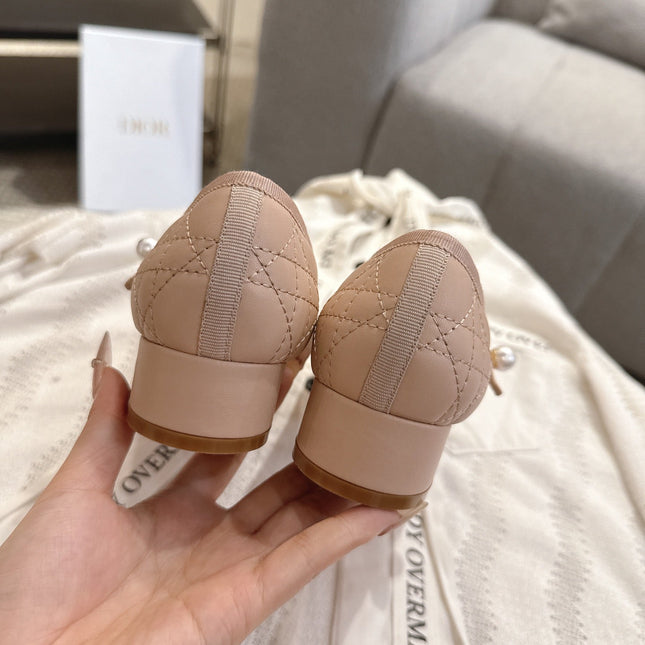DIOR 26S MARY JANE PUMPS IN NUDE LAMBSKIN PEARL-ADORNED STRAP