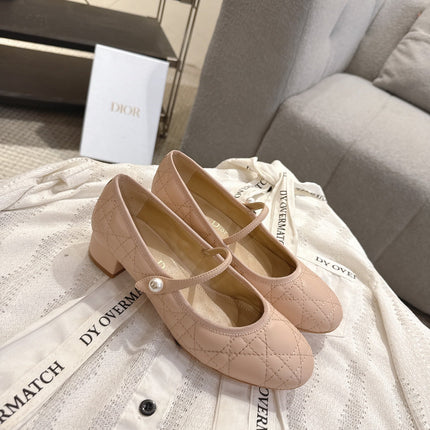 DIOR 26S MARY JANE PUMPS IN NUDE LAMBSKIN PEARL-ADORNED STRAP