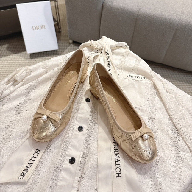DIOR 26S LOW BLOCK HEEL PUMPS IN GOLD LAMBSKIN