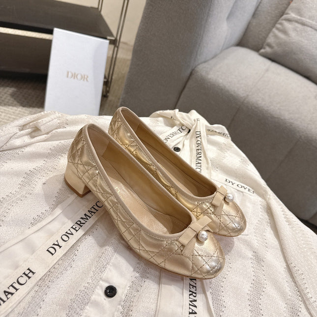DIOR 26S LOW BLOCK HEEL PUMPS IN GOLD LAMBSKIN