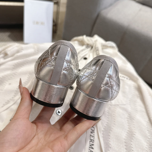 DIOR 26S LOW BLOCK HEEL PUMPS IN SILVER LAMBSKIN