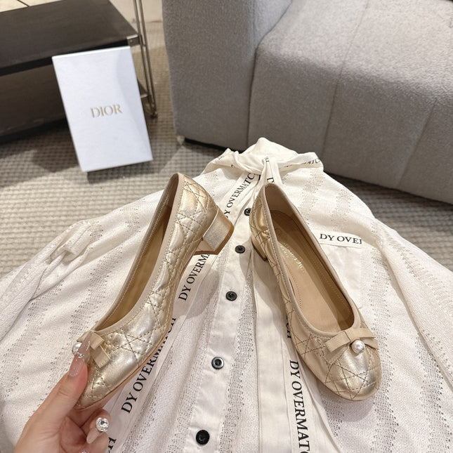 DIOR 26S LOW BLOCK HEEL PUMPS IN GOLD LAMBSKIN