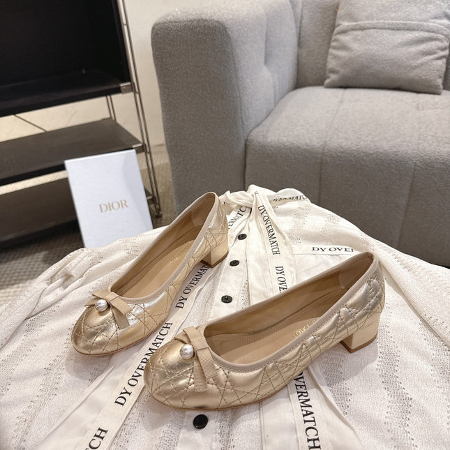 DIOR 26S LOW BLOCK HEEL PUMPS IN GOLD LAMBSKIN