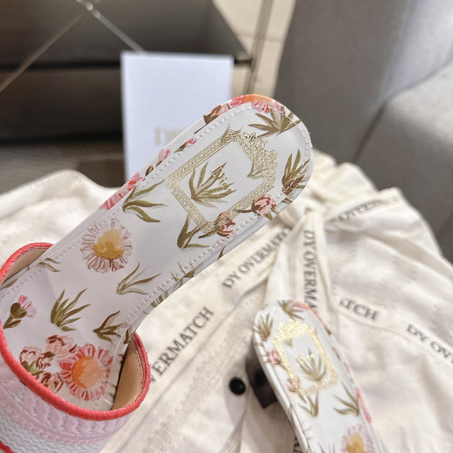 DIOR 26S DWAY FLOWER EDITION HIGH-HEEL SLIDES IN PINK MIX WHITE FABRIC