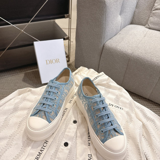 DIOR 26S PLATFORM SNEAKERS IN SKY BLUE OBLIQUE EMBROIDERED MESH