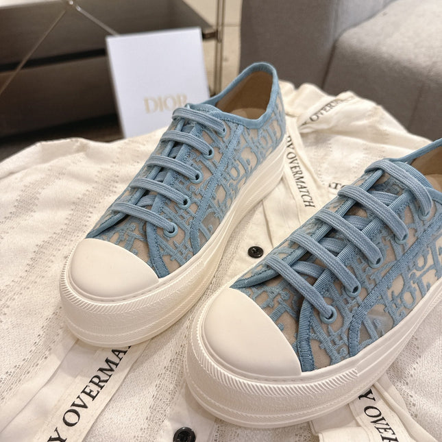 DIOR 26S PLATFORM SNEAKERS IN SKY BLUE OBLIQUE EMBROIDERED MESH