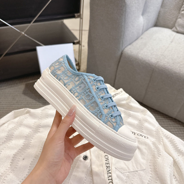 DIOR 26S PLATFORM SNEAKERS IN SKY BLUE OBLIQUE EMBROIDERED MESH