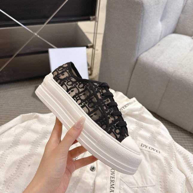 DIOR 26S PLATFORM SNEAKERS IN BLACK OBLIQUE EMBROIDERED MESH